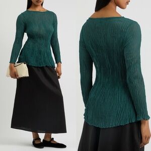 NWT EILEEN FISHER Crinkled Sheer Silk Georgette Bateau Neck Long Top Sz L